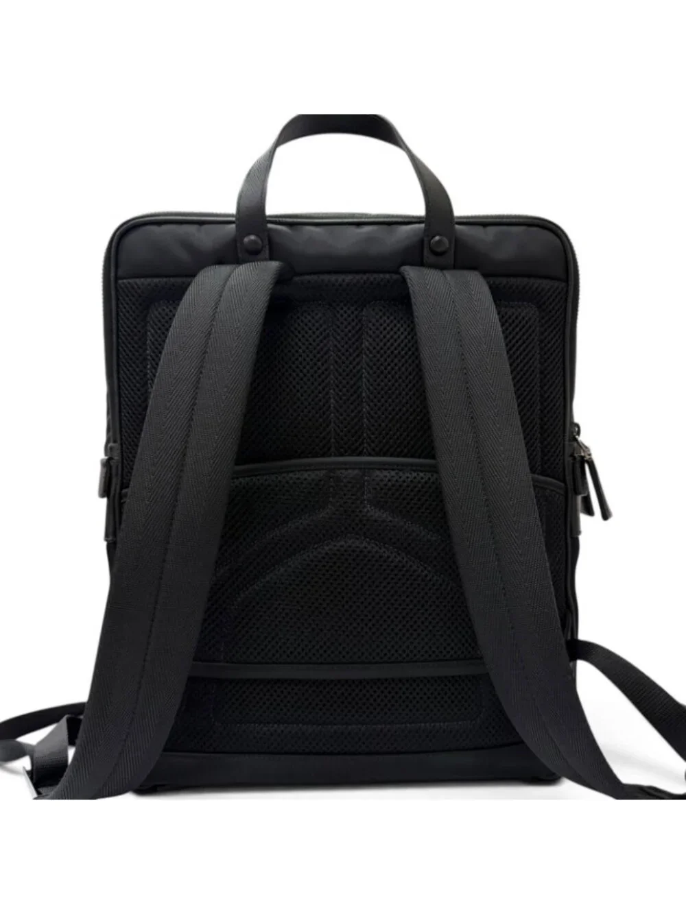 Prada Triangle Logo Re-Nylon Saffiano Leather Backpack with Day Pack Black